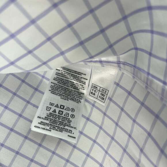 Brooks Brothers Regent Mens Size 17.5 32/33 White Purple Plaid Non Iron - Picture 2 of 11